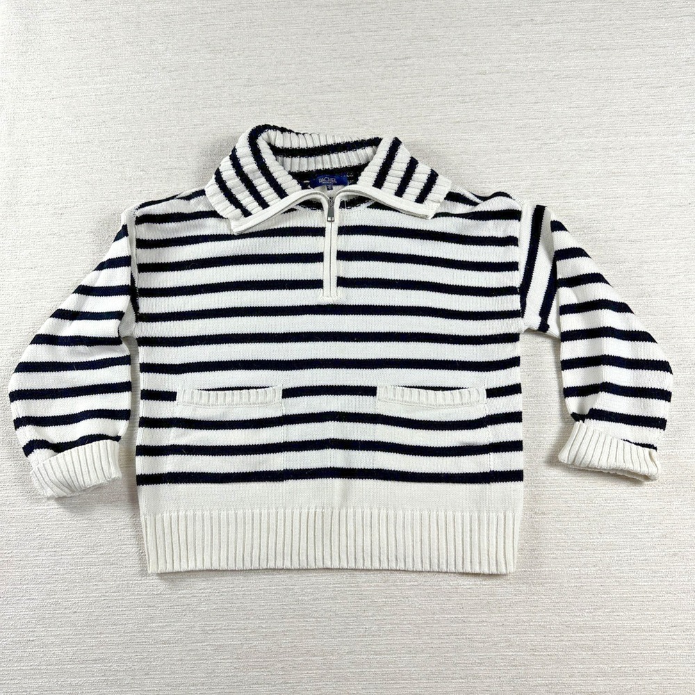 Coastal Grandma Nautical Quarter Zip Striped Sweater XL Preppy Rachel Roy